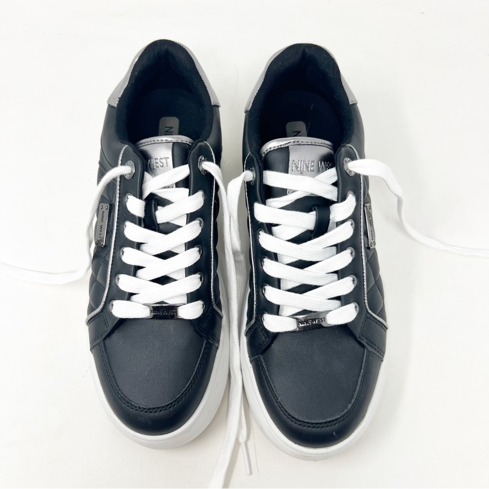 NINE WEST BLACK QUILTED FAUX LEATHER PLATFORM SNEAKERS WOMENS SZ 9 - Picture 4 of 10
